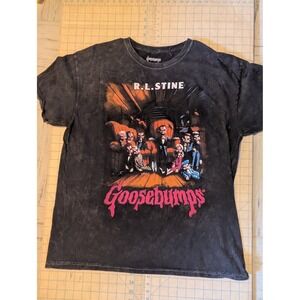 Goosebumps R.L. Stine Slappy Dummy Graphic T-Shirt XL Acid Wash Black Cotton Tee